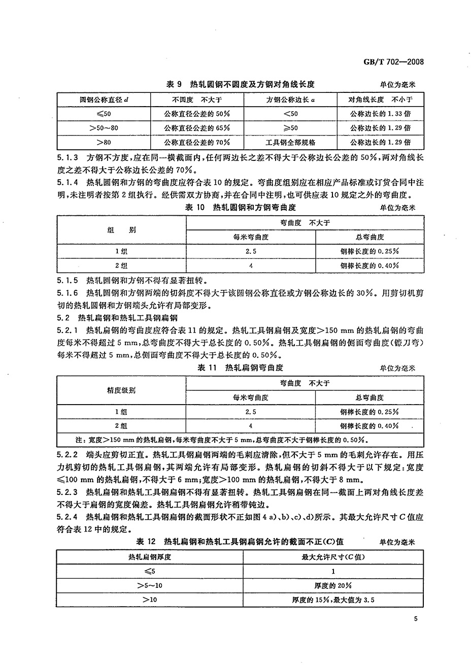 熱軋鋼棒尺寸、外形、重量及允許偏差國(guó)標(biāo) GBT 702-2008 代替GBT 702-20040007