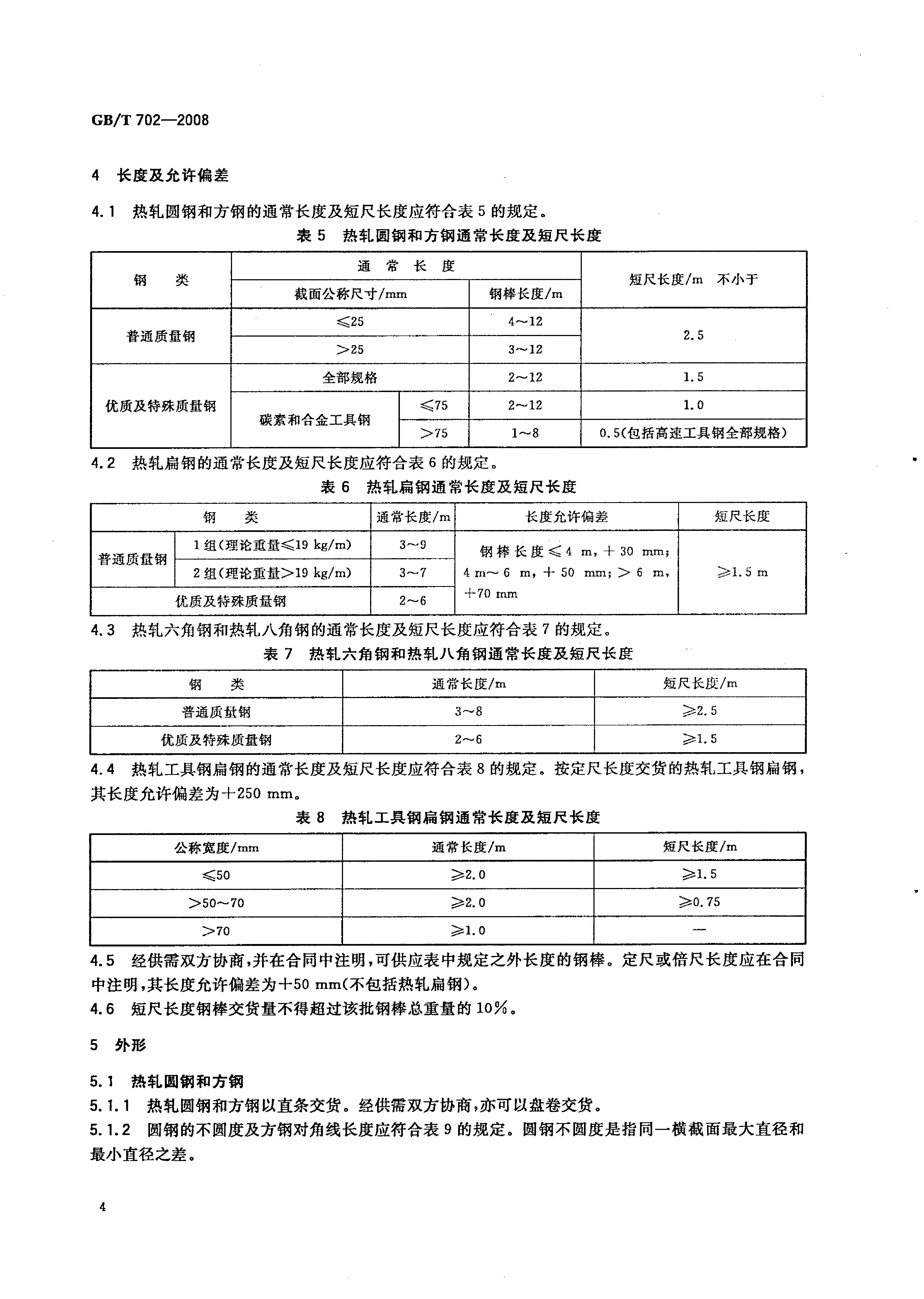 熱軋鋼棒尺寸、外形、重量及允許偏差國標(biāo) GBT 702-2008 代替GBT 702-20040006
